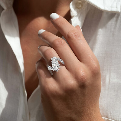 5.95CT Marquise Cut VVS Moissanite Pave Engagement Ring