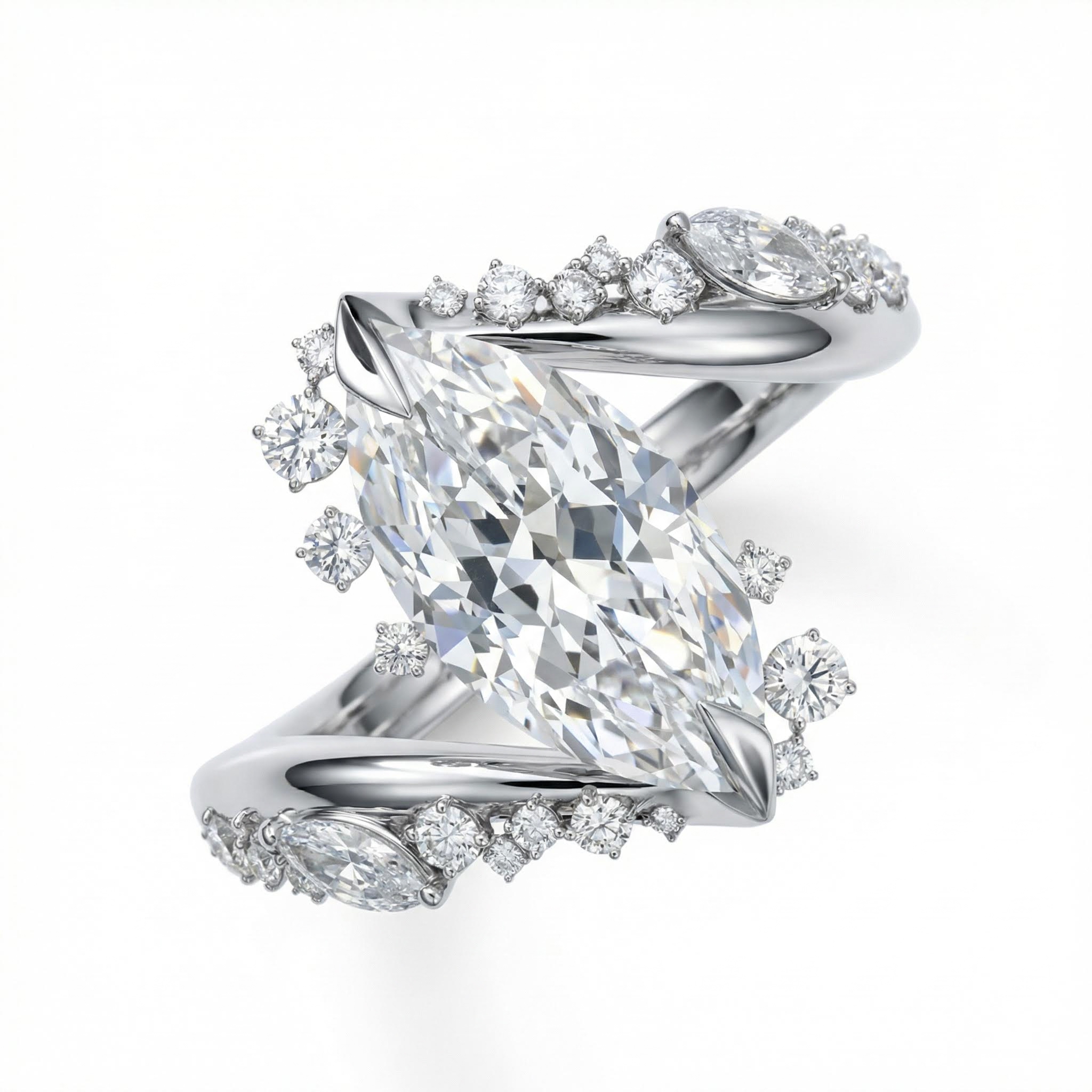 5.95CT Marquise Cut VVS Moissanite Pave Engagement Ring