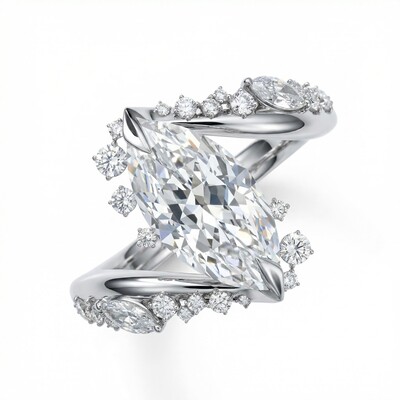 5.95CT Marquise Cut VVS Moissanite Pave Engagement Ring 5.95CT Marquise Cut VVS Moissanite Pave Engagement Ring