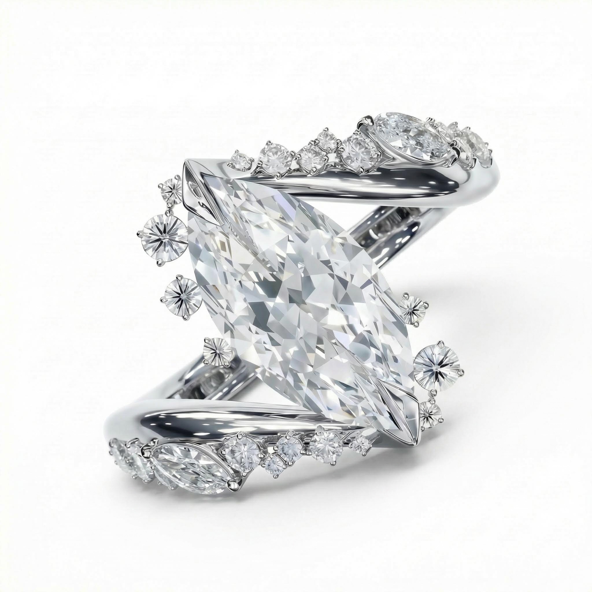 5.95CT Marquise Cut VVS Moissanite Pave Engagement Ring