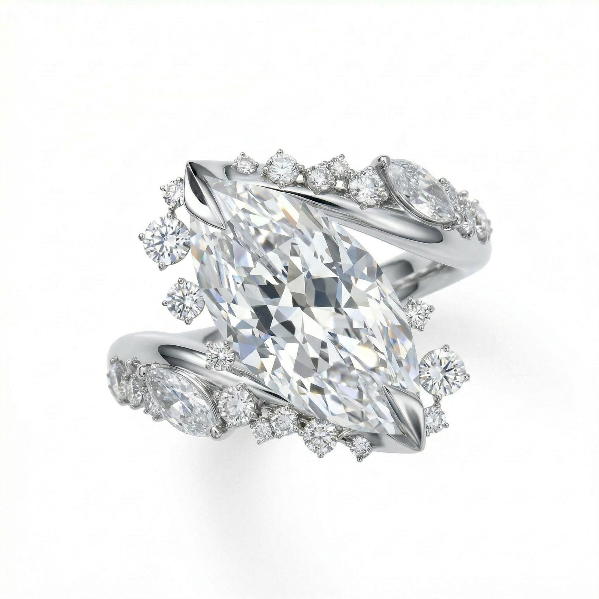 3.4ct. tw. Marquise Cut VVS Moissanite Pave Engagement Ring