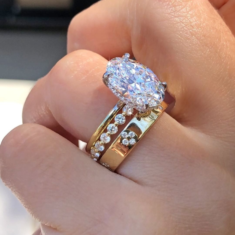 6.72CT Oval Cut VVS Moissanite Pave Engagement Ring Set- 3Pcs