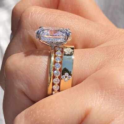 6.72CT Oval Cut VVS Moissanite Pave Engagement Ring Set- 3Pcs