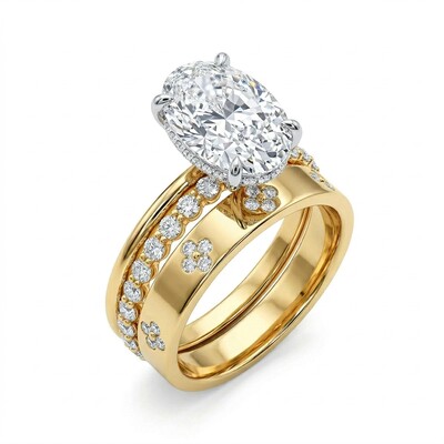 6.72CT Oval Cut VVS Moissanite Pave Engagement Ring Set- 3Pcs