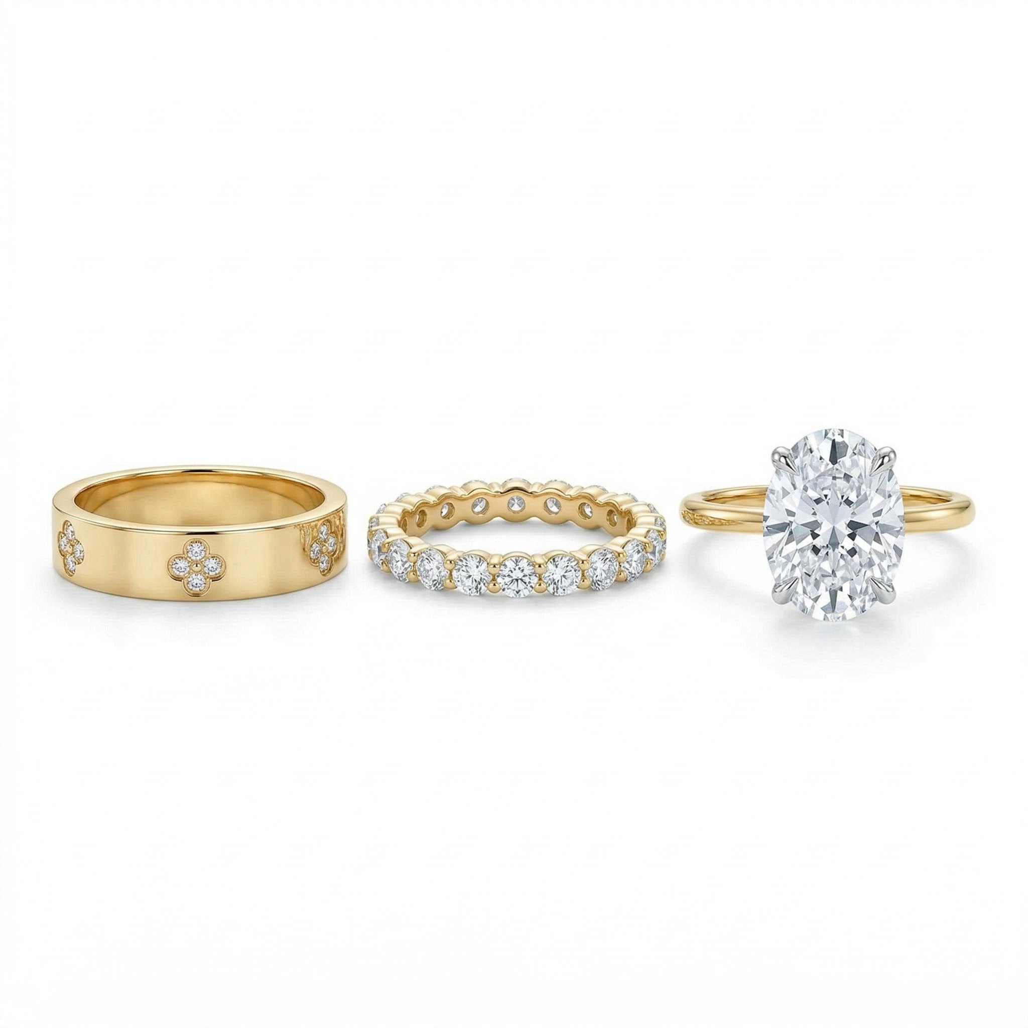 6.72CT Oval Cut VVS Moissanite Pave Engagement Ring Set- 3Pcs