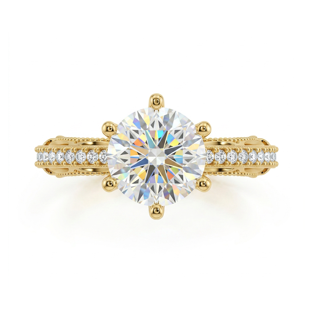 1.48CT 6-Claw Brilliant Round Cut VVS Moissanite Vintage-Inspired Engagement Ring