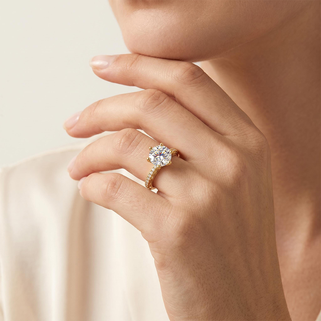 1.48CT 6-Claw Brilliant Round Cut VVS Moissanite Vintage-Inspired Engagement Ring