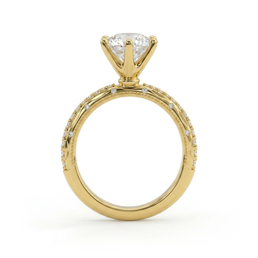1.48CT 6-Claw Brilliant Round Cut VVS Moissanite Vintage-Inspired Engagement Ring