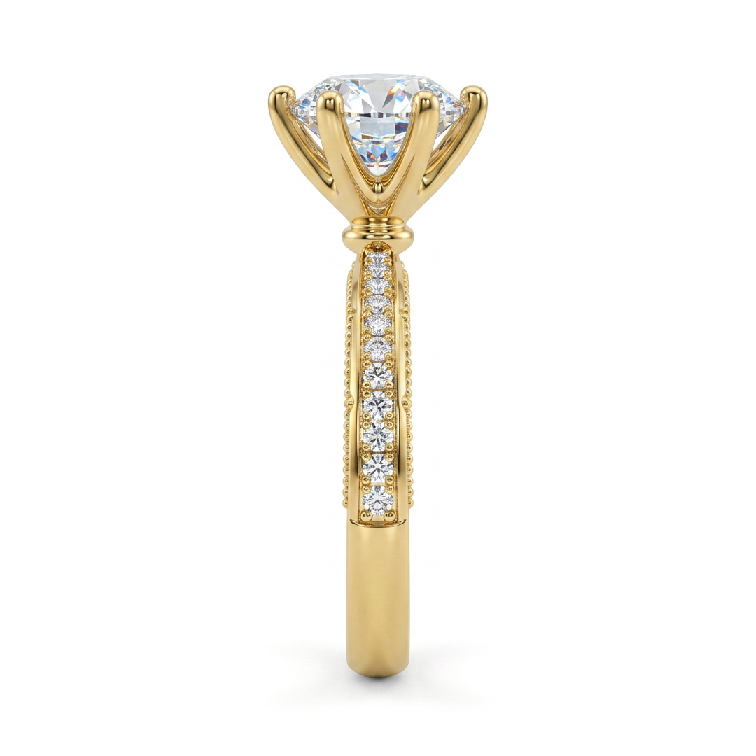 1.48CT 6-Claw Brilliant Round Cut VVS Moissanite Vintage-Inspired Engagement Ring