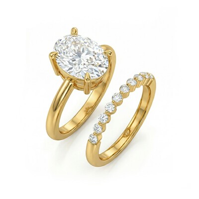 5.7CT Oval Cut VVS Moissanite Pave Engagement Ring Set