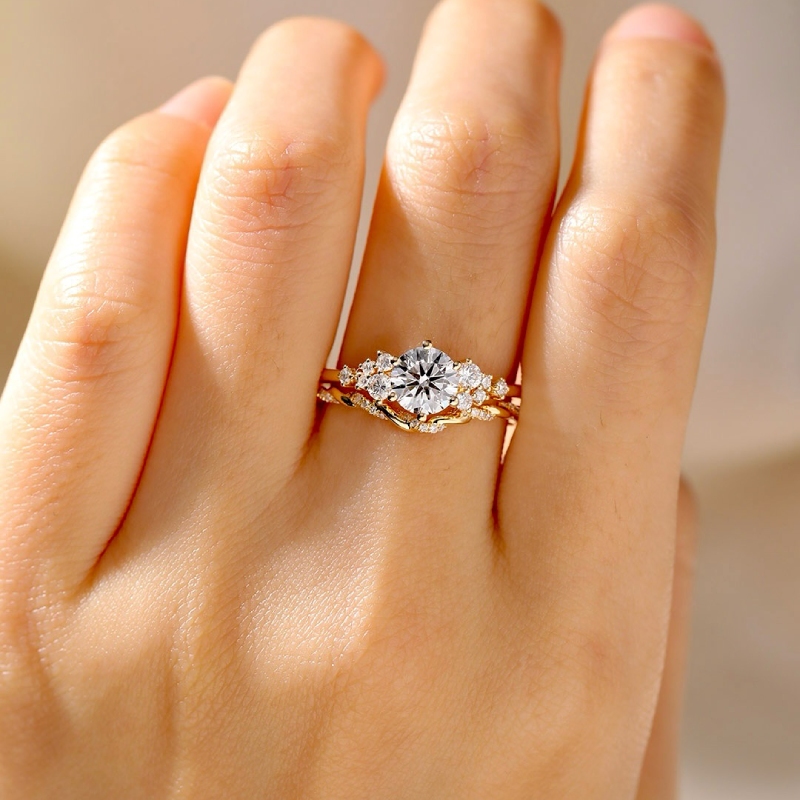 1.63CT Round Cut VVS Moissanite Twisted Engagement Ring Set 1.63CT Round Cut VVS Moissanite Twisted Engagement Ring Set