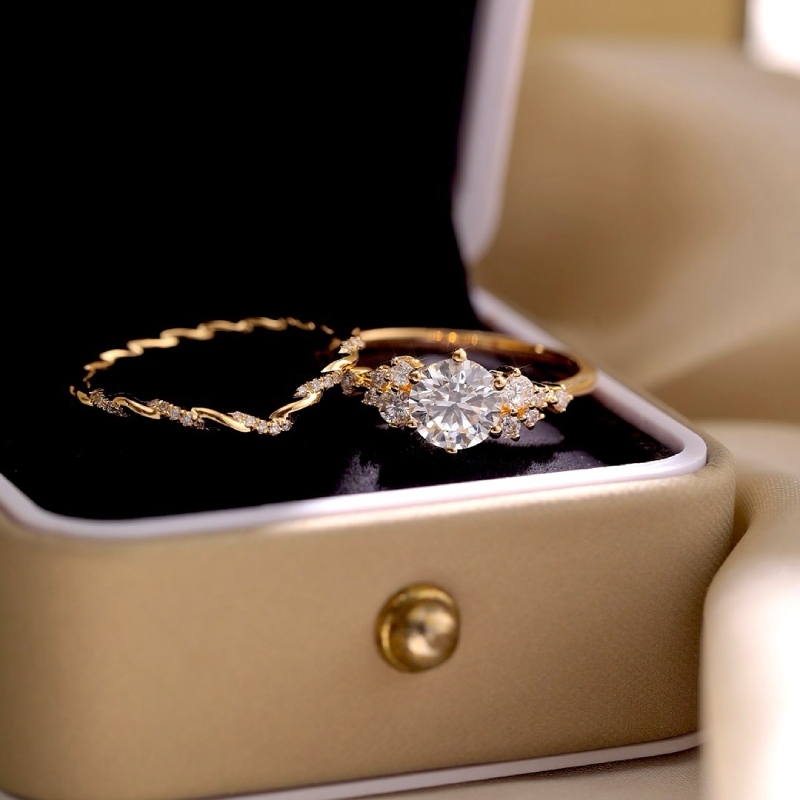 1.63CT Round Cut VVS Moissanite Twisted Engagement Ring Set 1.63CT Round Cut VVS Moissanite Twisted Engagement Ring Set