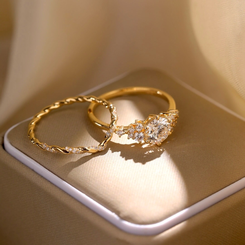 1.63CT Round Cut VVS Moissanite Twisted Engagement Ring Set 1.63CT Round Cut VVS Moissanite Twisted Engagement Ring Set