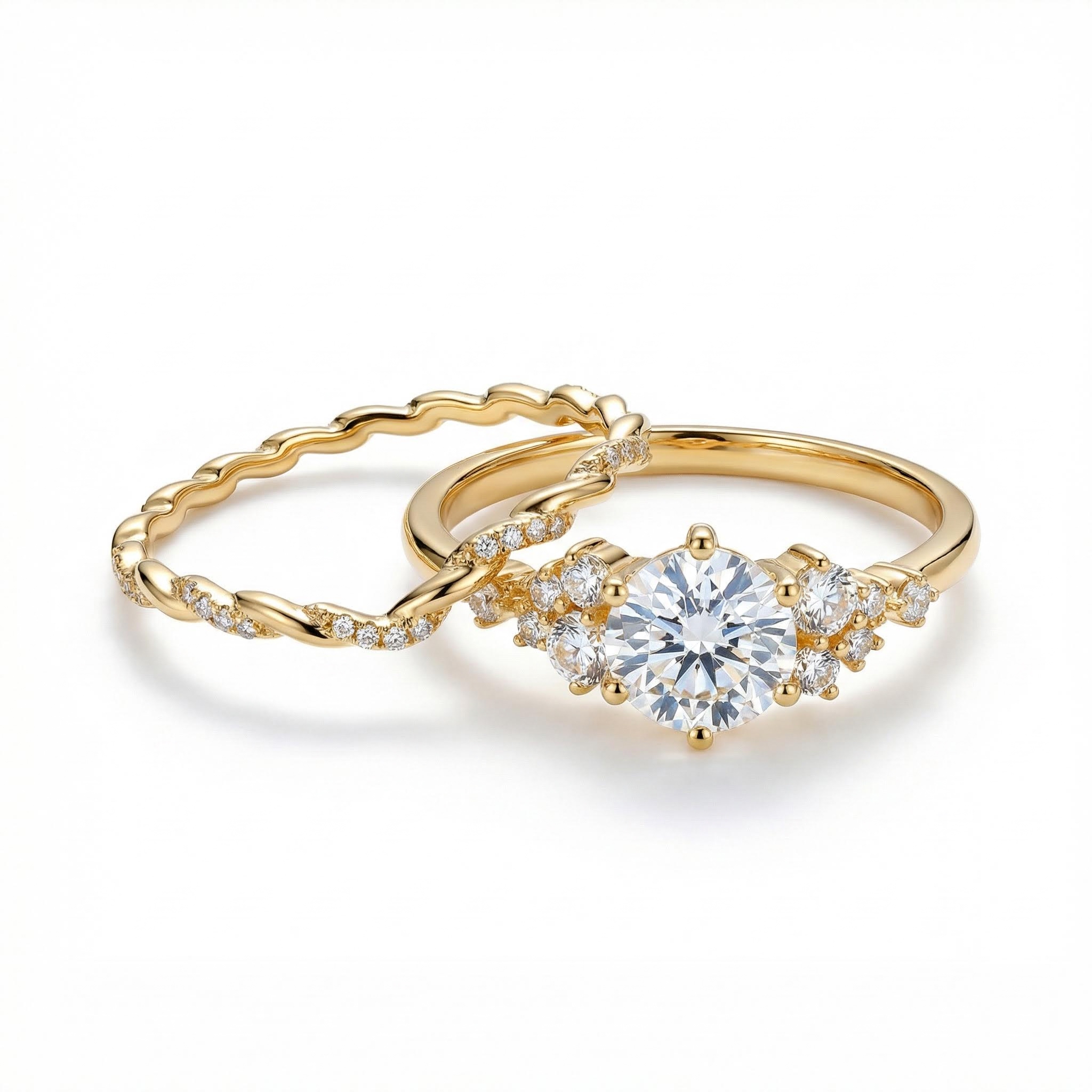 1.63CT Round Cut VVS Moissanite Twisted Engagement Ring Set