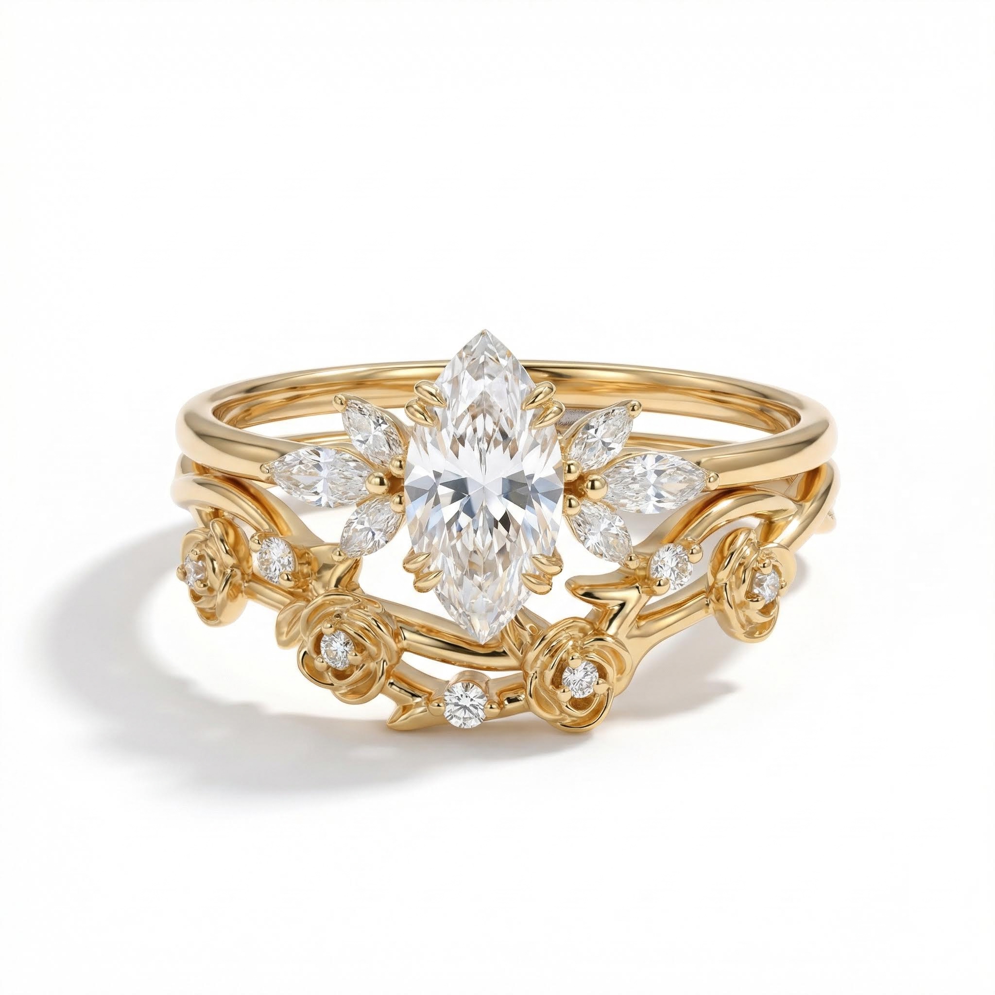 2.8CT Marquise Cut with Floral Accents VVS Moissanite Engagement Ring Set 2.8CT Marquise Cut with Floral Accents VVS Moissanite Engagement Ring Set