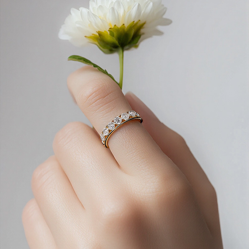 Paved Round Cut VVS Moissanite Wedding Band