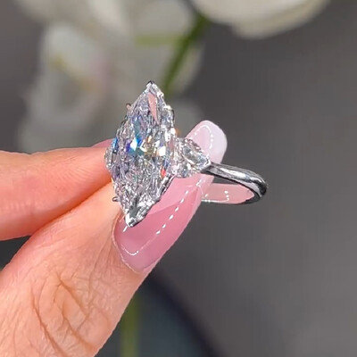 4.46CT Marquise Cut with Heart Side Stones VVS Moissanite Engagement Ring