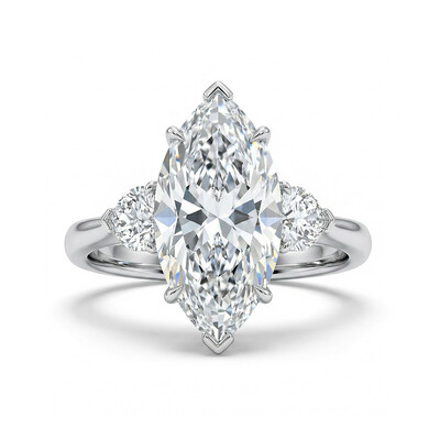 4.46CT Marquise Cut with Heart Side Stones VVS Moissanite Engagement Ring