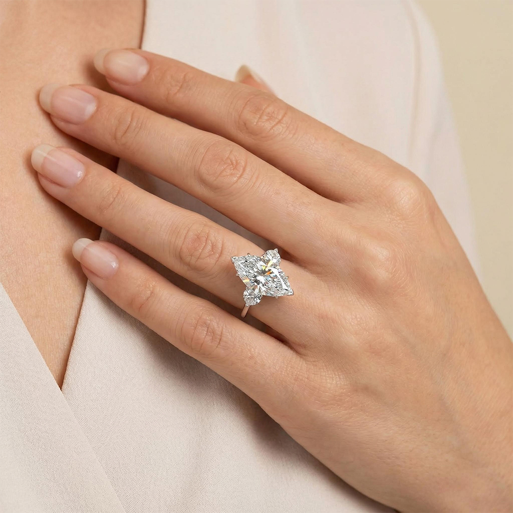 4.46CT Marquise Cut with Heart Side Stones VVS Moissanite Engagement Ring