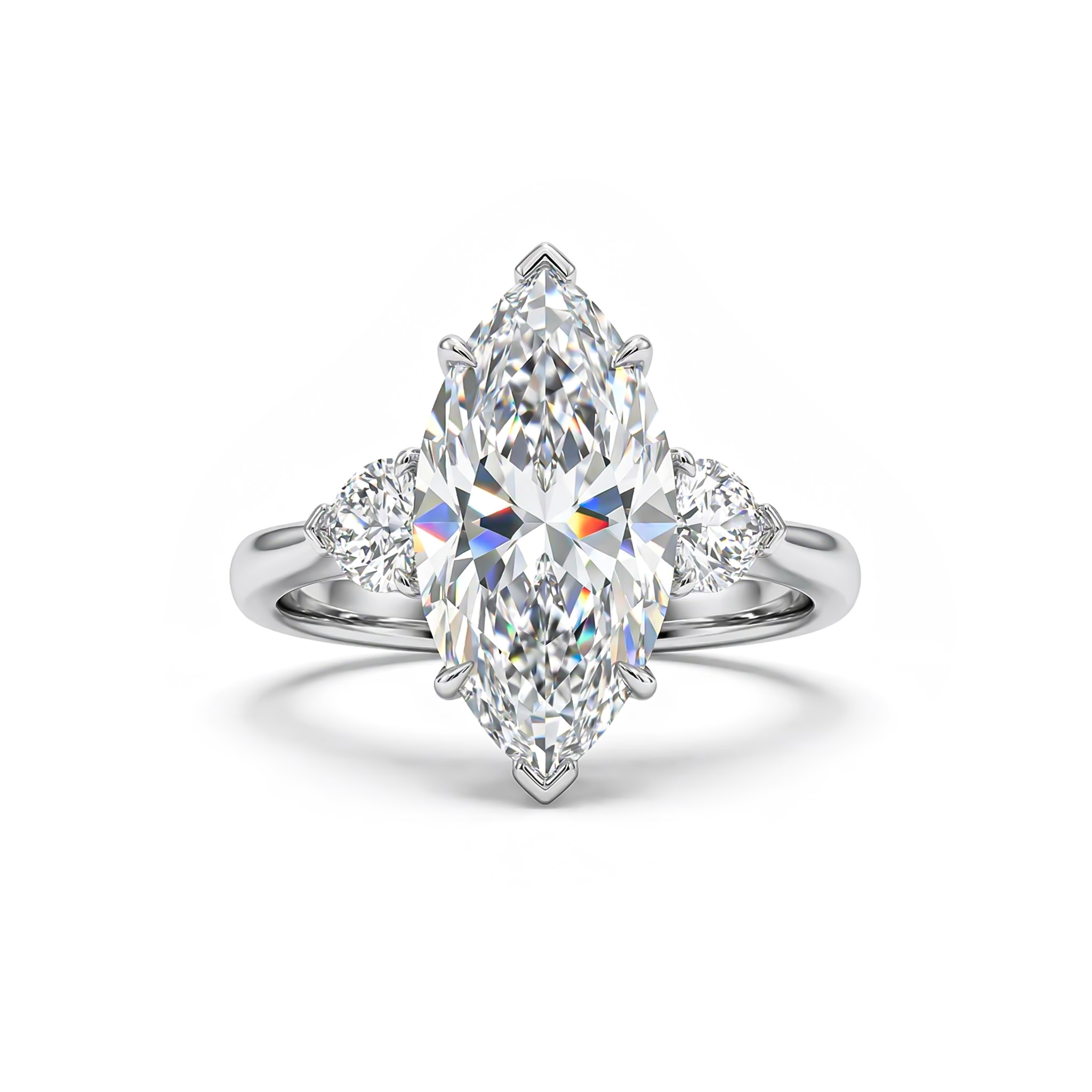 3.6ct TCW Marquise Cut with Heart Side Stones VVS Moissanite Engagement Ring