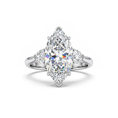 3.6ct TCW Marquise Cut with Heart Side Stones VVS Moissanite Engagement Ring