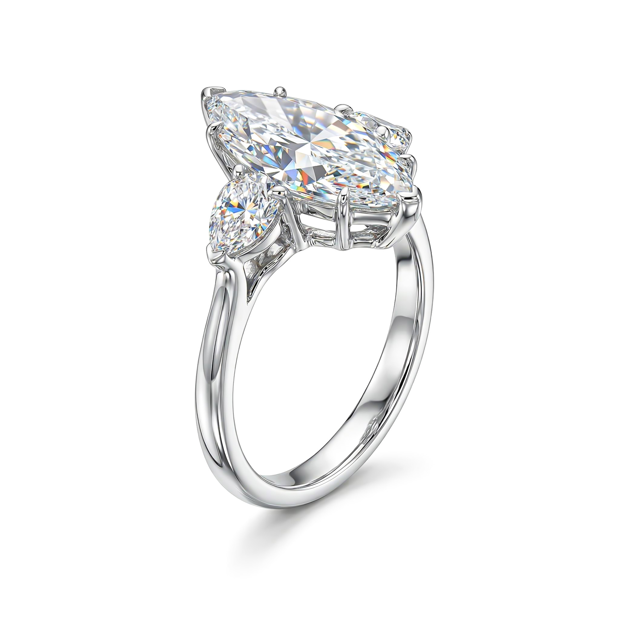 3.6ct TCW Marquise Cut with Heart Side Stones VVS Moissanite Engagement Ring