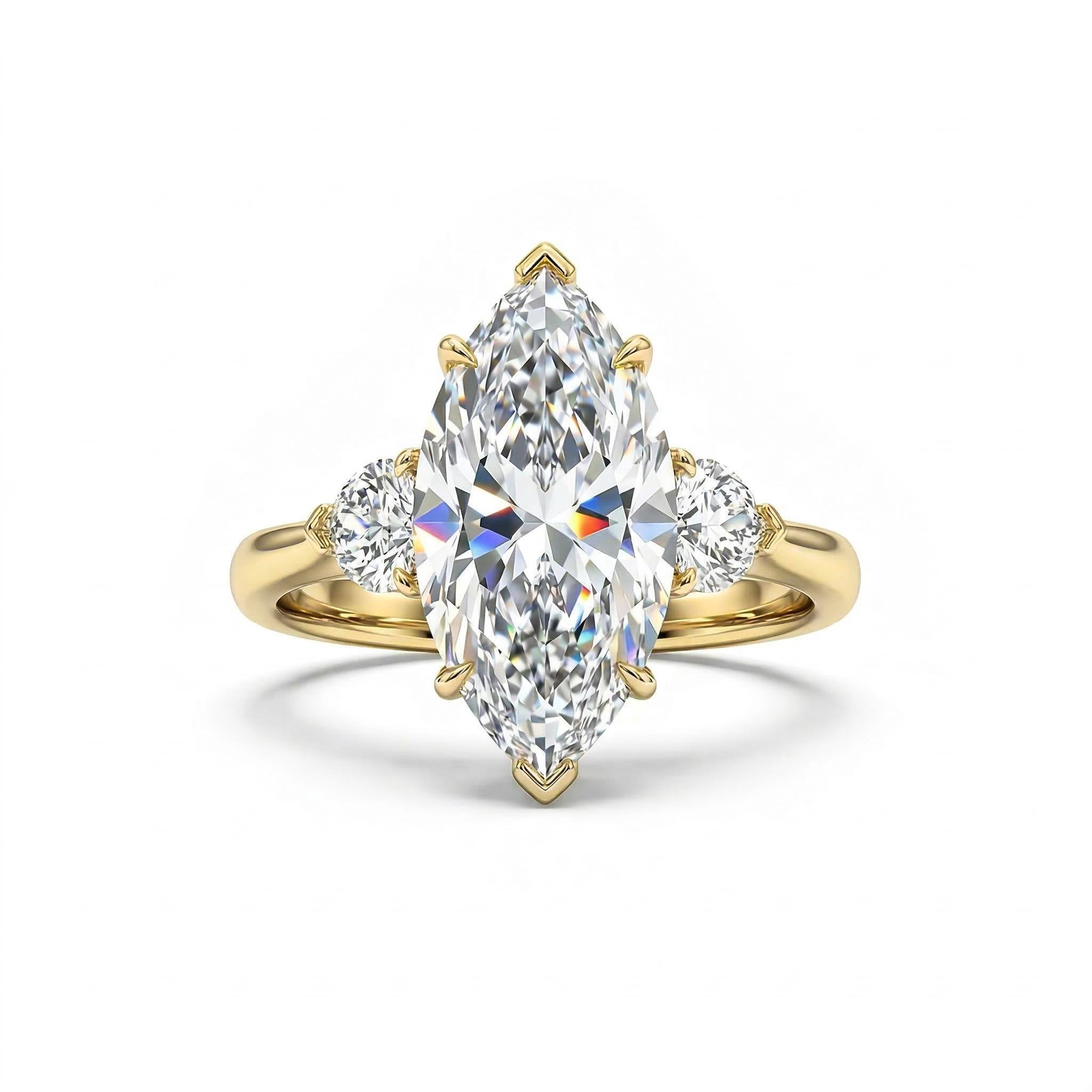 3.6ct TCW Marquise Cut with Heart Side Stones VVS Moissanite Engagement Ring