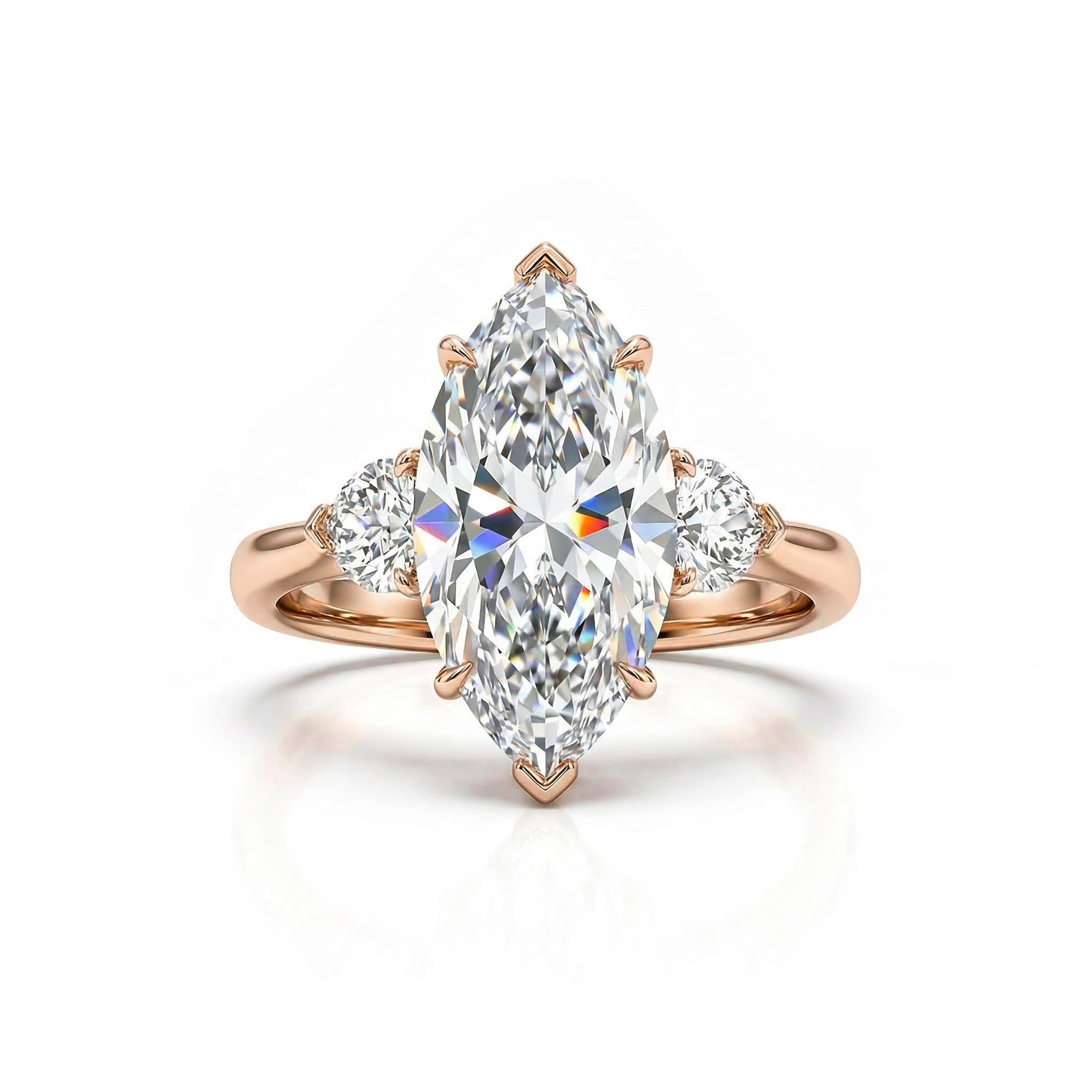 3.6ct TCW Marquise Cut with Heart Side Stones VVS Moissanite Engagement Ring