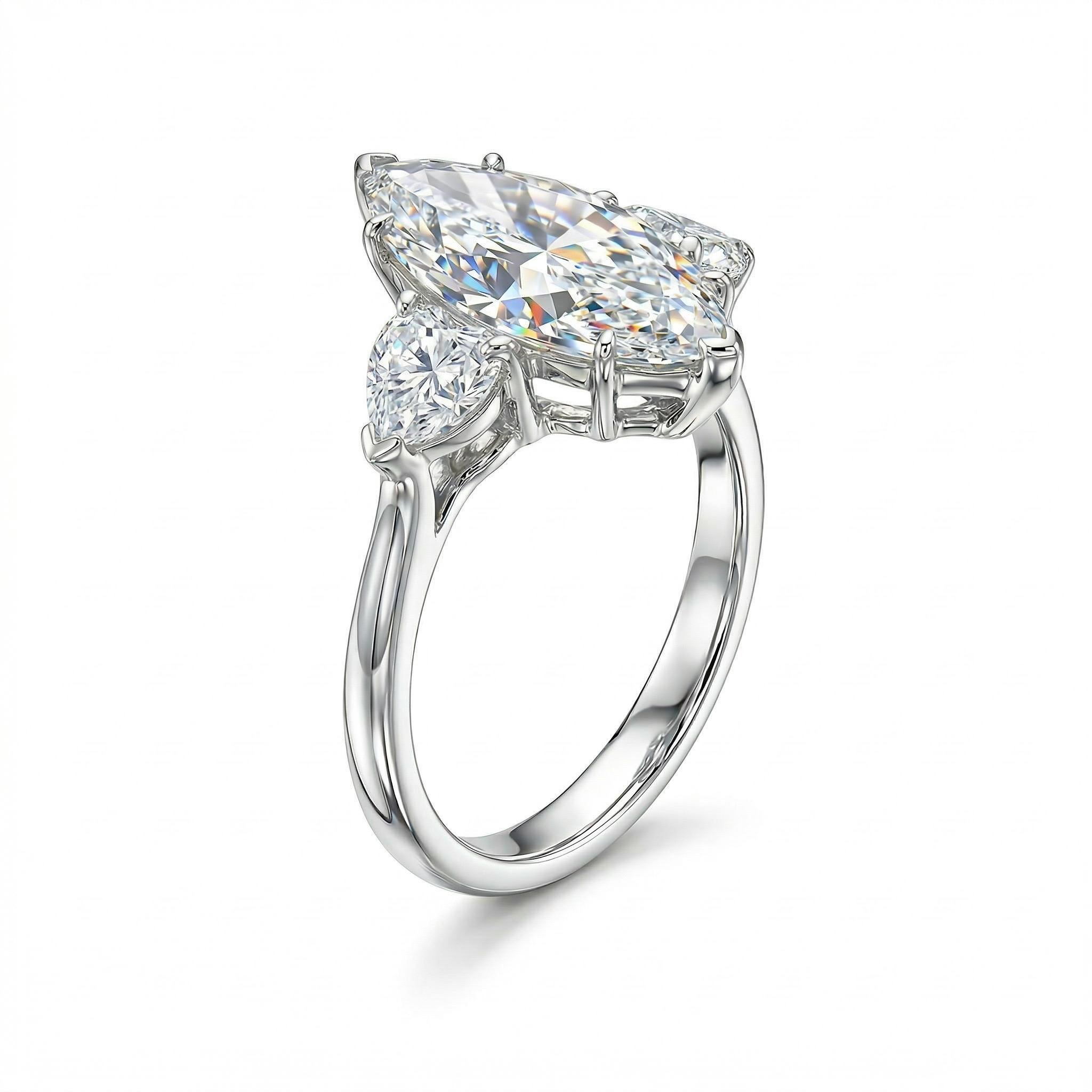 3.6ct. tw. Marquise Cut with Heart Side Stones VVS Moissanite Engagement Ring