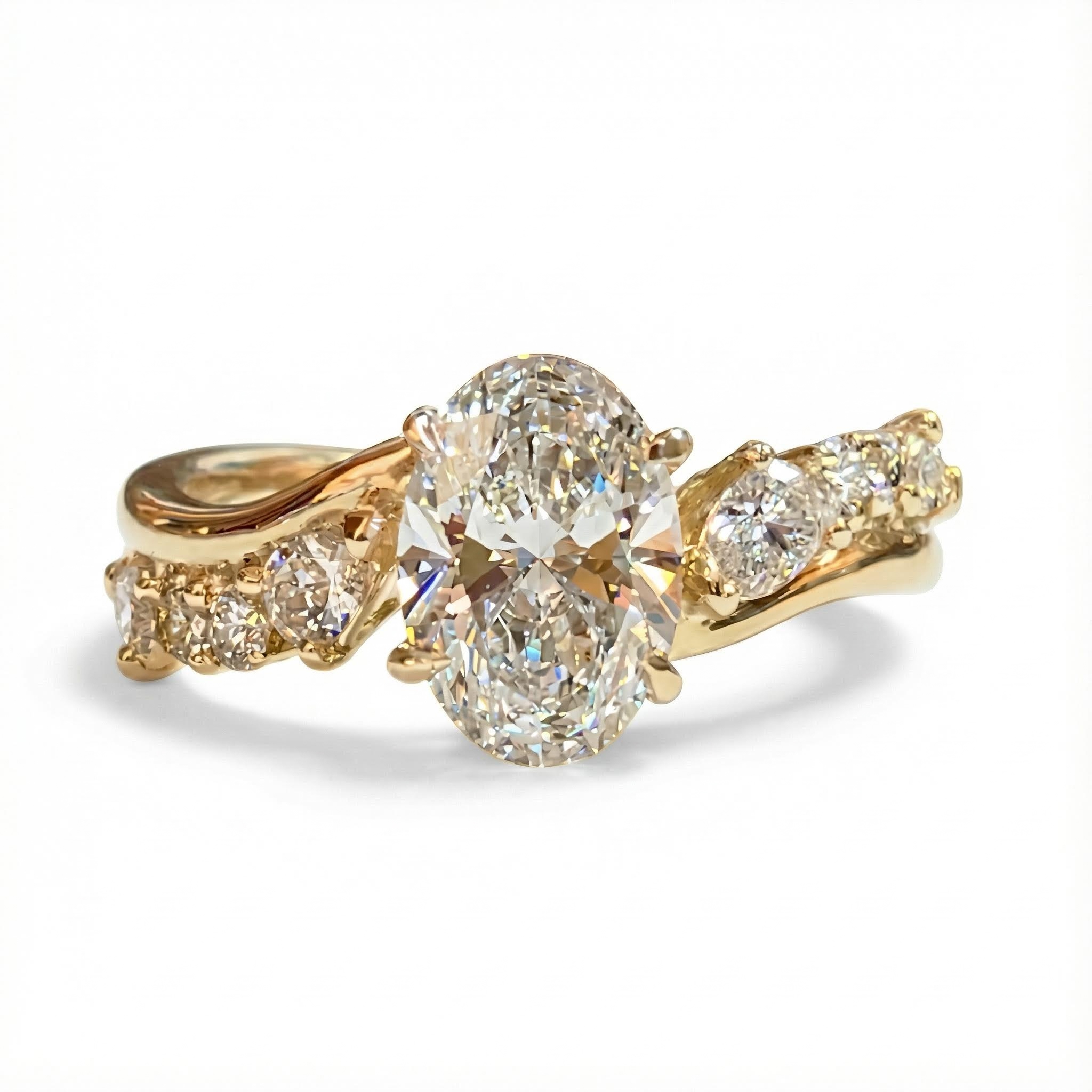 7.8CT Oval Cut VVS Moissanite Twisted Engagement Ring