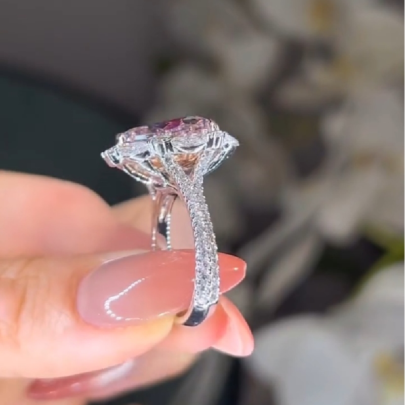 5.38CT Pink Heart Cut Diamond Halo Engagement Ring