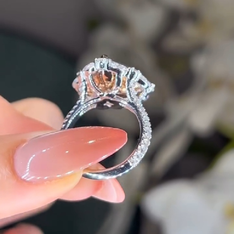 5.38CT Pink Heart Cut Diamond Halo Engagement Ring