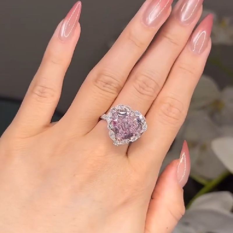 5.38CT Pink Heart Cut Diamond Halo Engagement Ring