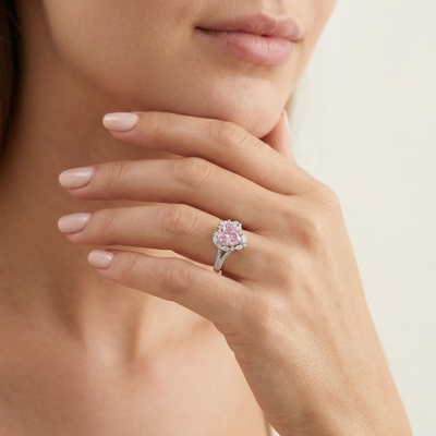 5 ct. tw. Pink Heart Cut Diamond Halo Engagement Ring