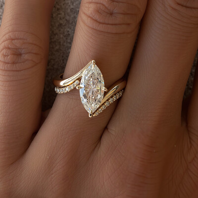 4.3CT Marquise Cut VVS Moissanite Twisted Engagement Ring Set