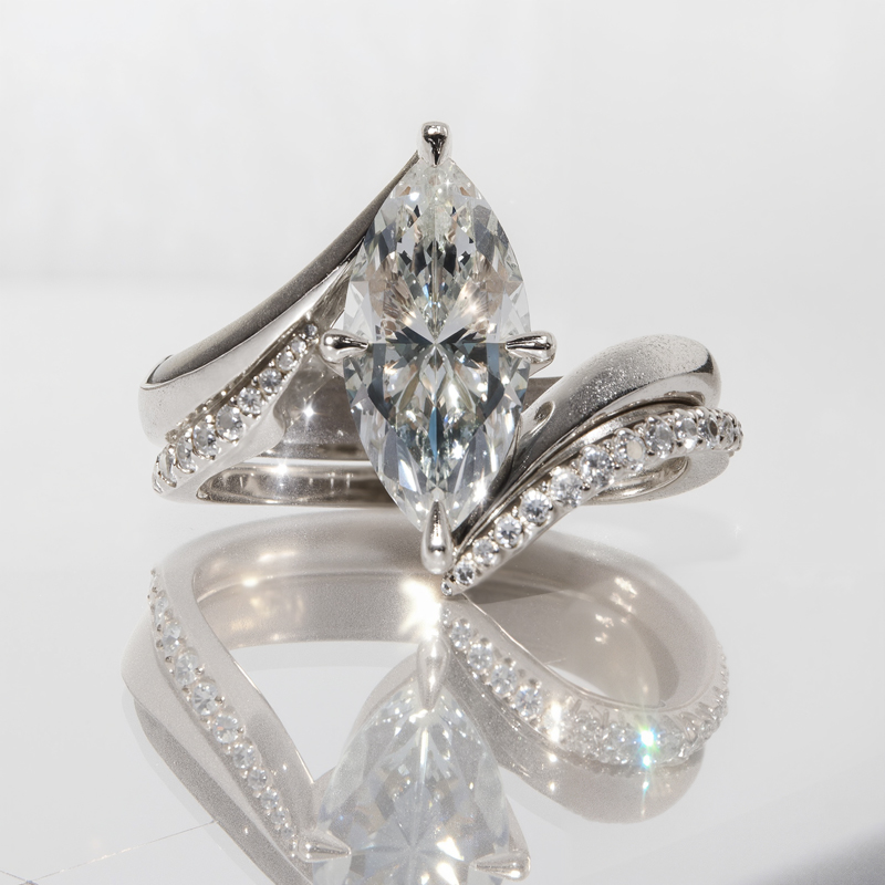 4.3CT Marquise Cut VVS Moissanite Twisted Engagement Ring Set