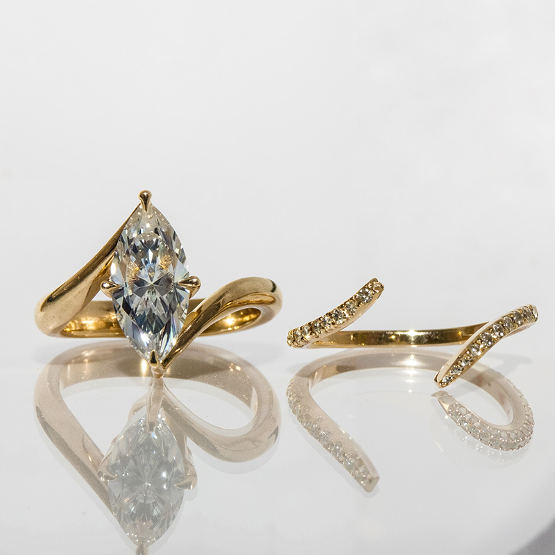 4.3CT Marquise Cut VVS Moissanite Twisted Engagement Ring Set