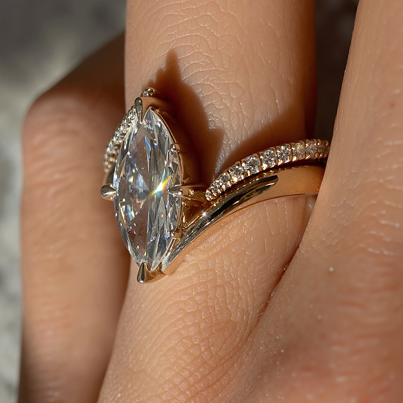 4.3CT Marquise Cut VVS Moissanite Twisted Engagement Ring Set