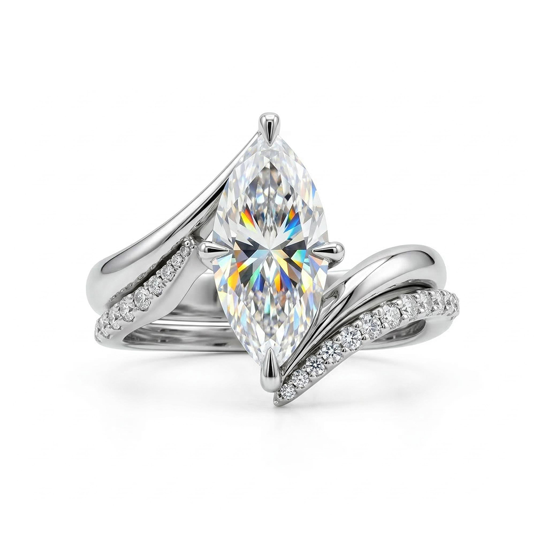 4.3CT Marquise Cut VVS Moissanite Twisted Engagement Ring Set 4.3CT Marquise Cut VVS Moissanite Twisted Engagement Ring Set