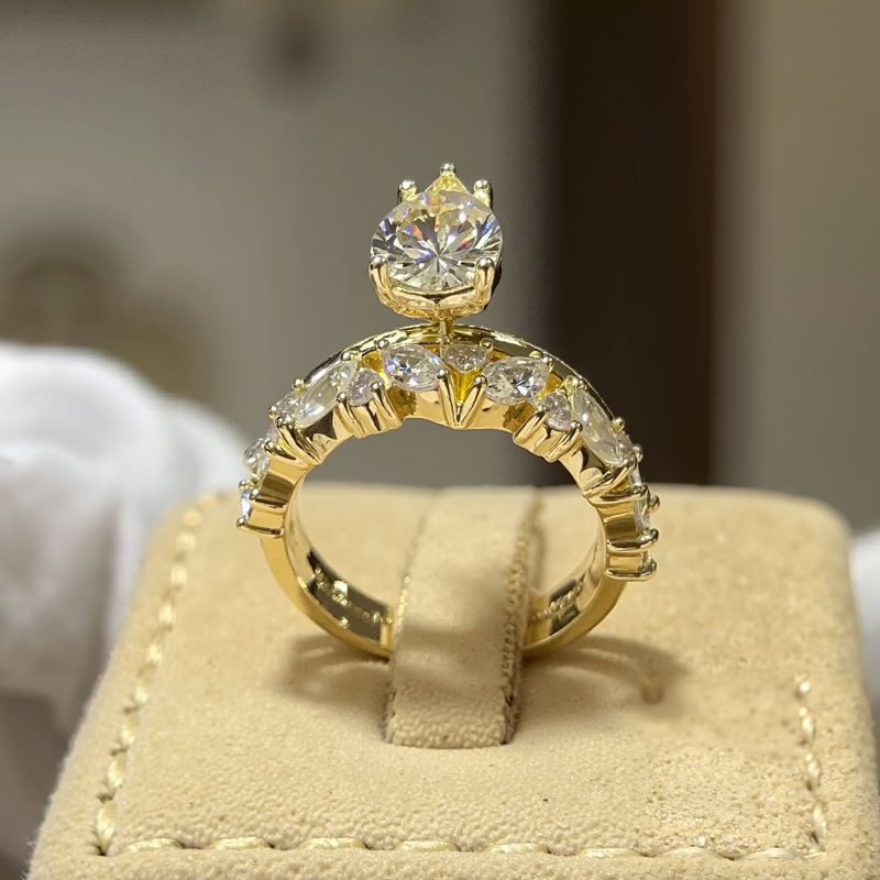 2.87CT Pear Cut VVS Moissanite Pave Engagement Ring Set