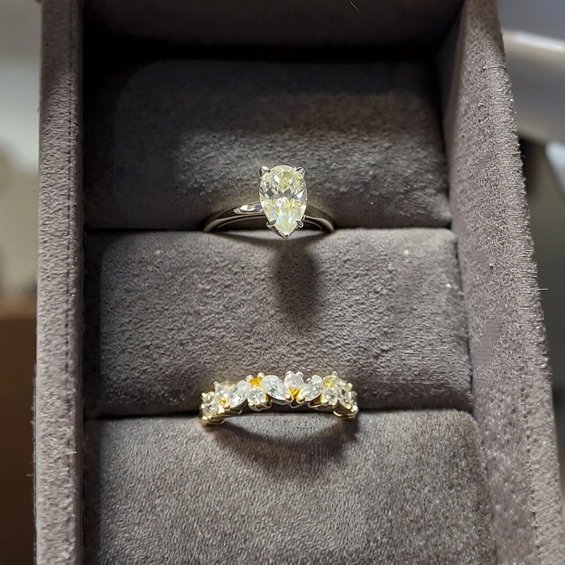 2.87CT Pear Cut VVS Moissanite Pave Engagement Ring Set