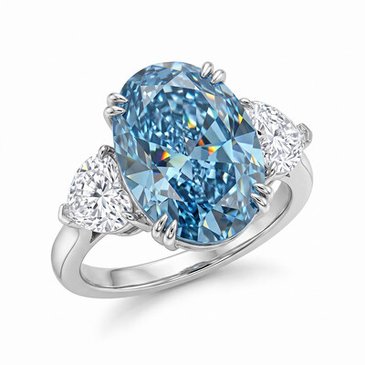 6CT Blue Oval Cut Three Stone Diamond Engagement Ring