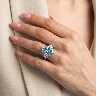 6CT Blue Oval Cut Three Stone Diamond Engagement Ring