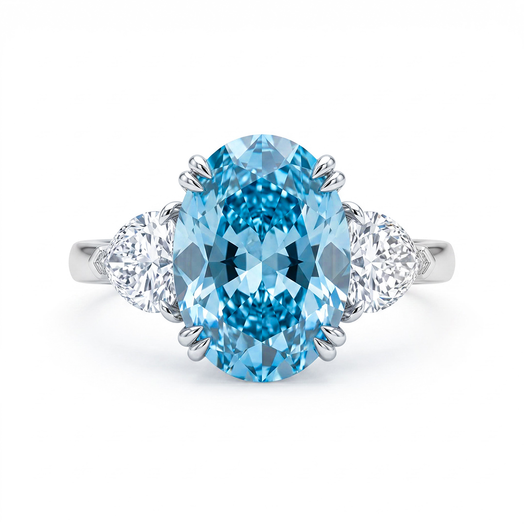 6CT Blue Oval Cut Three Stone Diamond Engagement Ring 6CT Blue Oval Cut Three Stone Diamond Engagement Ring