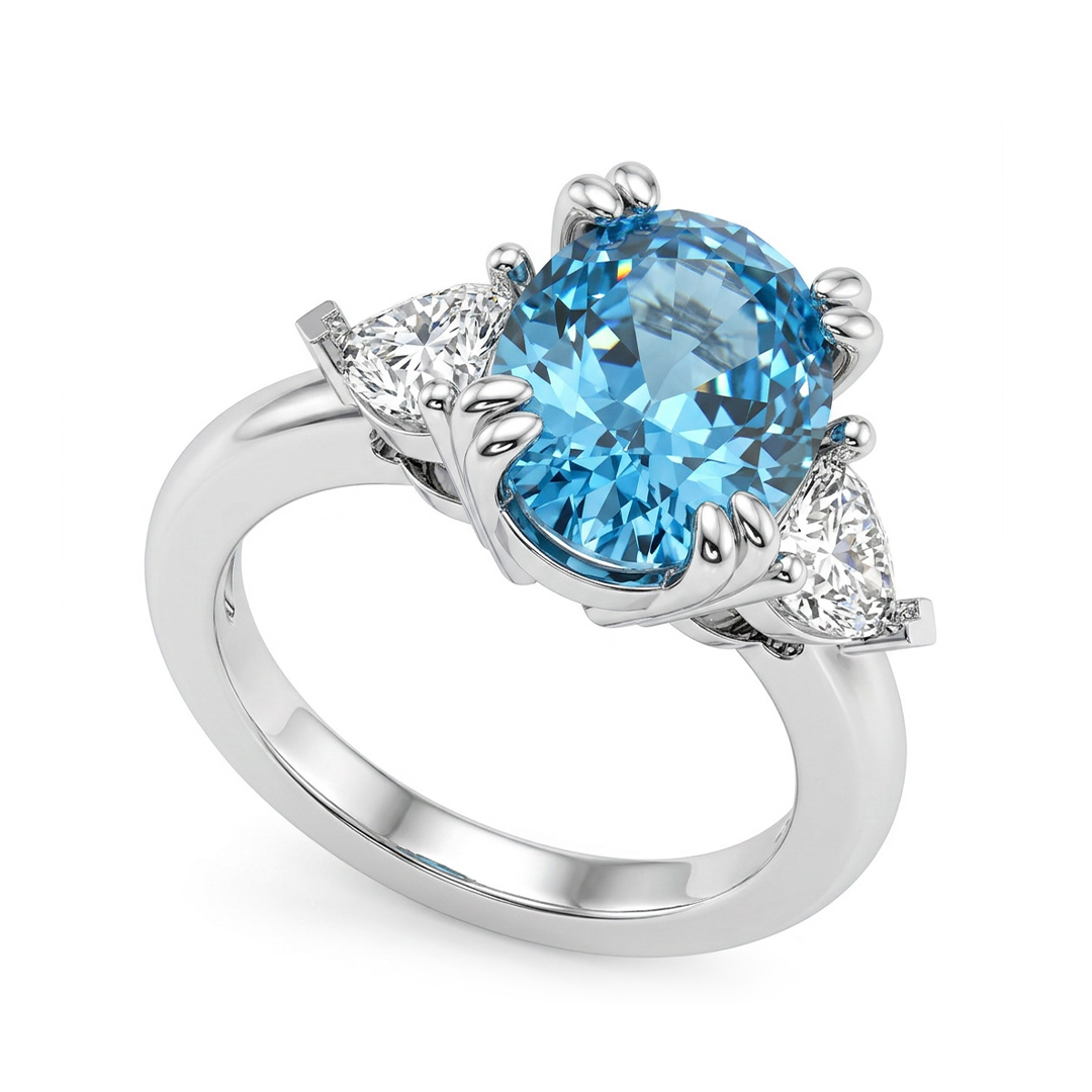 6CT Blue Oval Cut Three Stone Diamond Engagement Ring 6CT Blue Oval Cut Three Stone Diamond Engagement Ring
