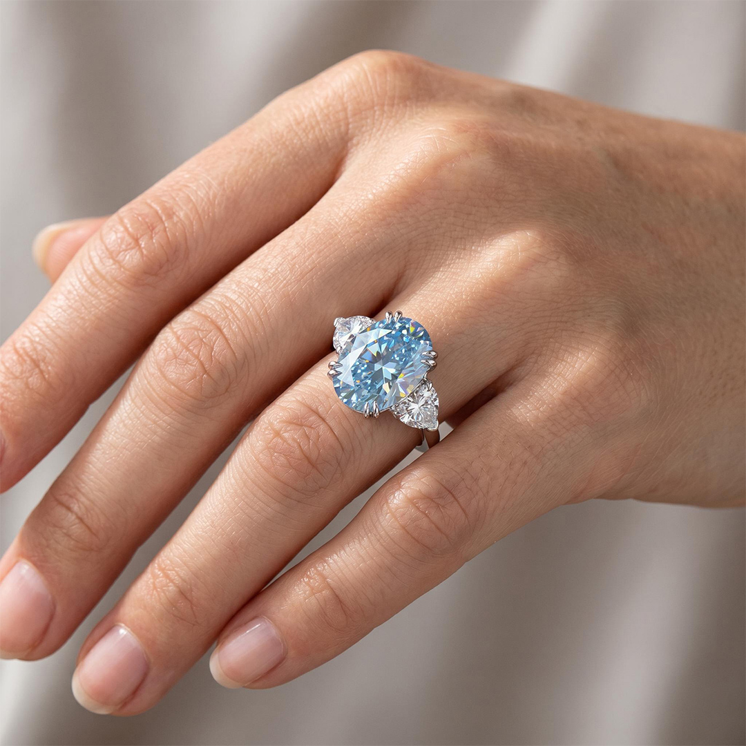 6CT Blue Oval Cut Three Stone Diamond Engagement Ring 6CT Blue Oval Cut Three Stone Diamond Engagement Ring