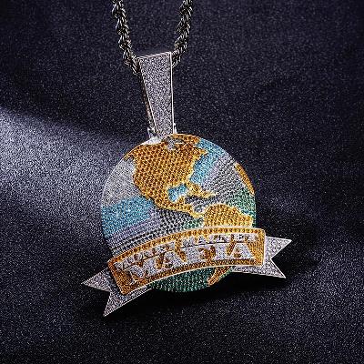 Custom S925 Iced Unique Letter & Map Colorful Pendant Deposit