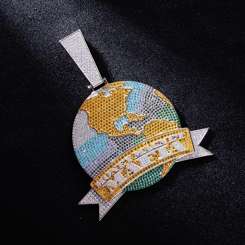 Custom S925 Iced Unique Letter & Map Colorful Pendant Deposit