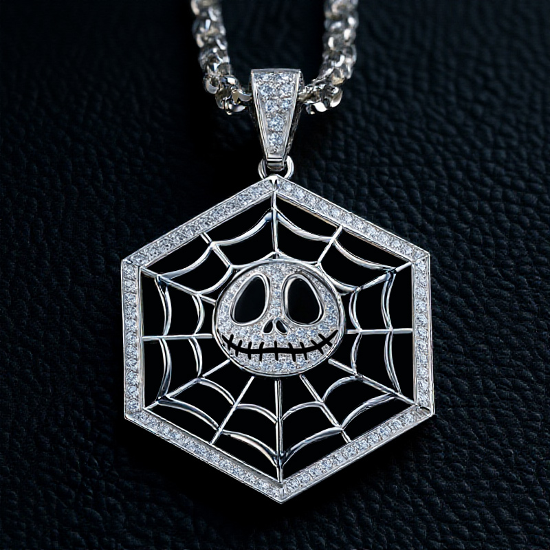 Iced Out Spiderweb Skull Pendant