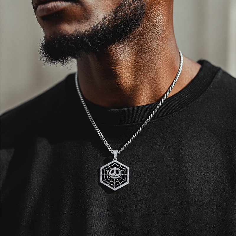 Iced Out Spiderweb Skull Pendant